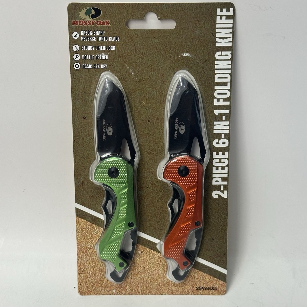 Mossy Oak 2-Piece Folding Knife Set - Green & Orange Bottle Opener